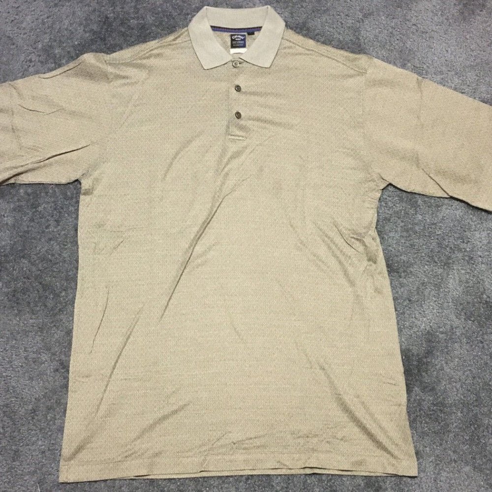 Callaway Golf Mens Large 80's Two-Ply Double Mercerized Beige Polo Argyle Print